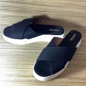 Kensie Rone Platform Sandals Slides Criss Cross Straps Black Size 8.5